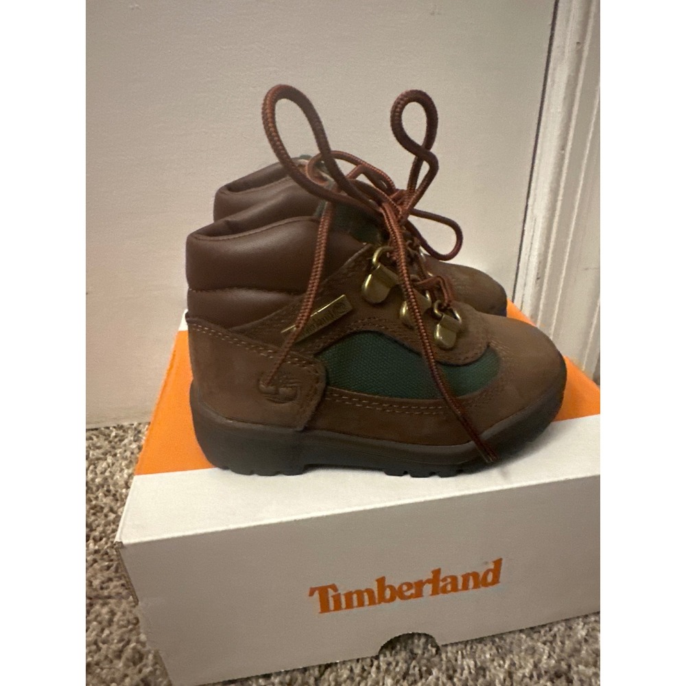 Timberland Field Boot Mid Lace Toddler Dark Brown Green Size 6 - Picture 2 of 5
